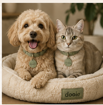 Dog and cat with Dooie accessories